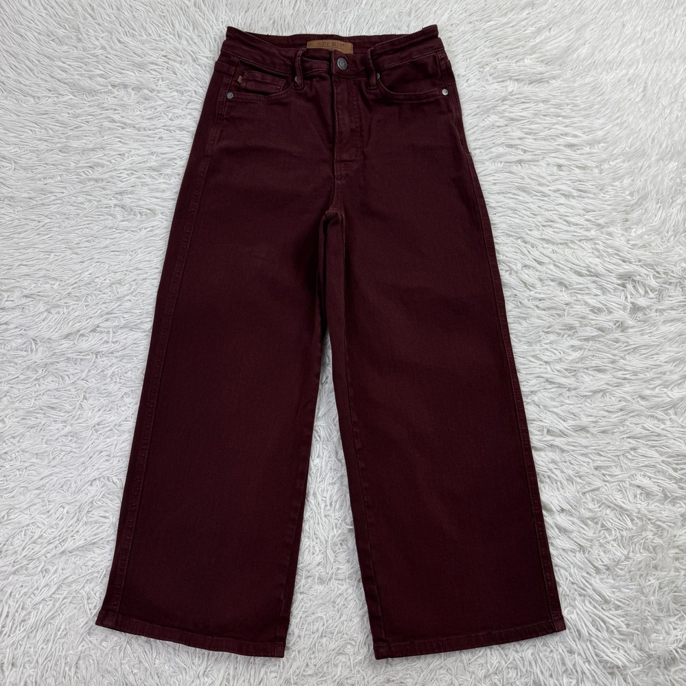 Judy Blue Pants Womens 1/25 Oxblood Dyed High Waist Wide Leg Crop Denim Jeans